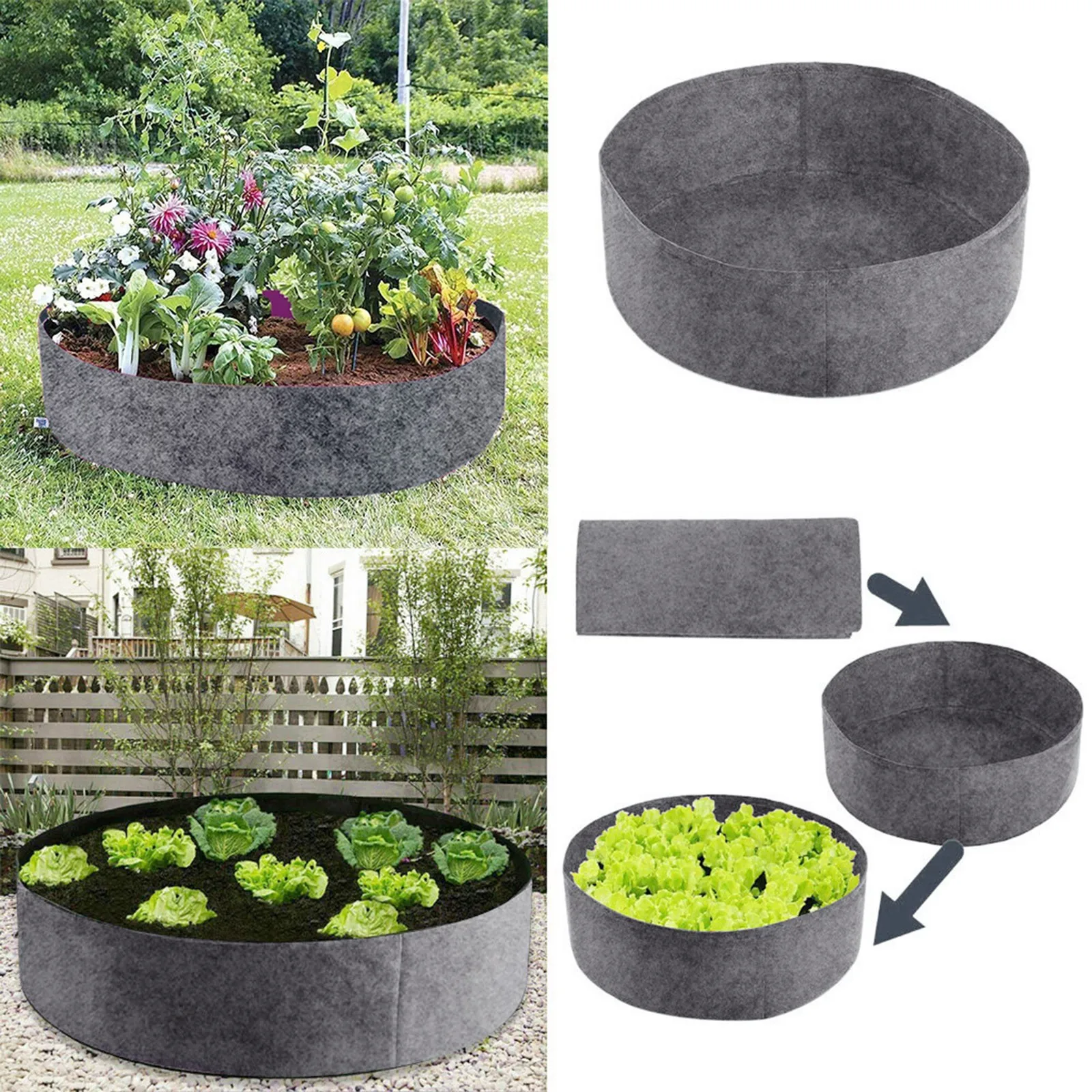 

Fabric Raised Garden Bed 50 Gallons Round Planting Container Grow Bags Breathable Felt Fabric Planter Pot For Plants Nursery Pot