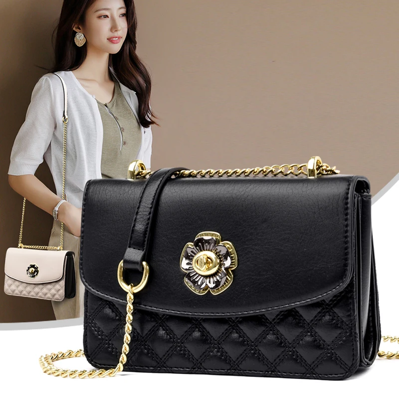 

Diamond Lattice Flap Bags for Women 2021 New Small Black Messenger Bag Pu Leather Lady Handbag Female Chain Quilted Shoulder Bag