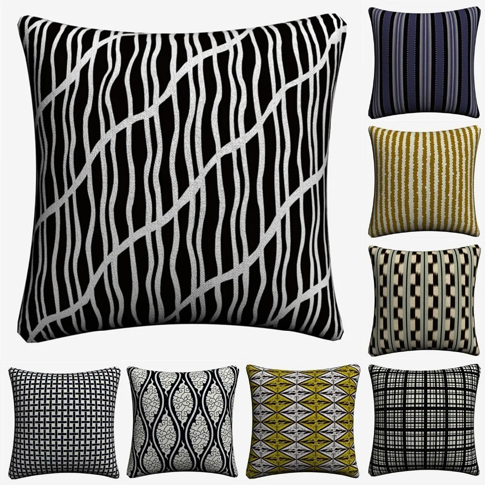 Классический Nordic простые линии узор декоративная льняная наволочка для подушки