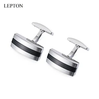 lepton silver black color cufflinks matte stainless steel cufflink for mens wedding business father day gifts relojes gemelos