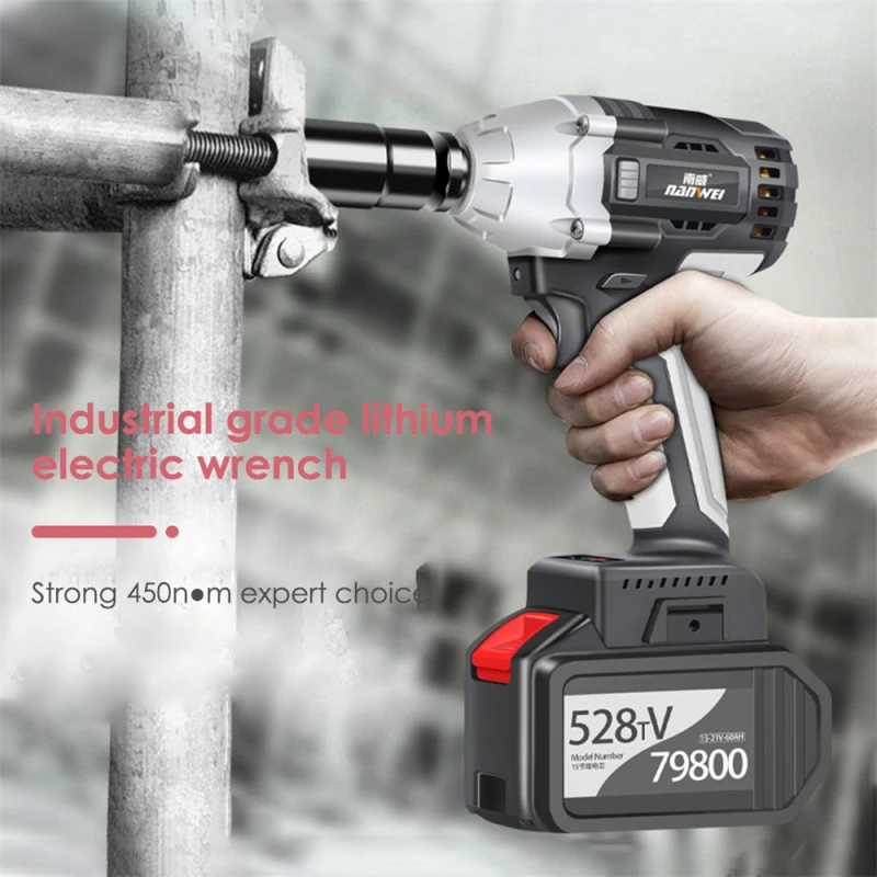 

Cordless Impact Wrench 1/2 Chuck 21V Brushless Motor Max Torque 380N.m 6AH Battery with Fast Charger Powerful Impact Wrench Kit