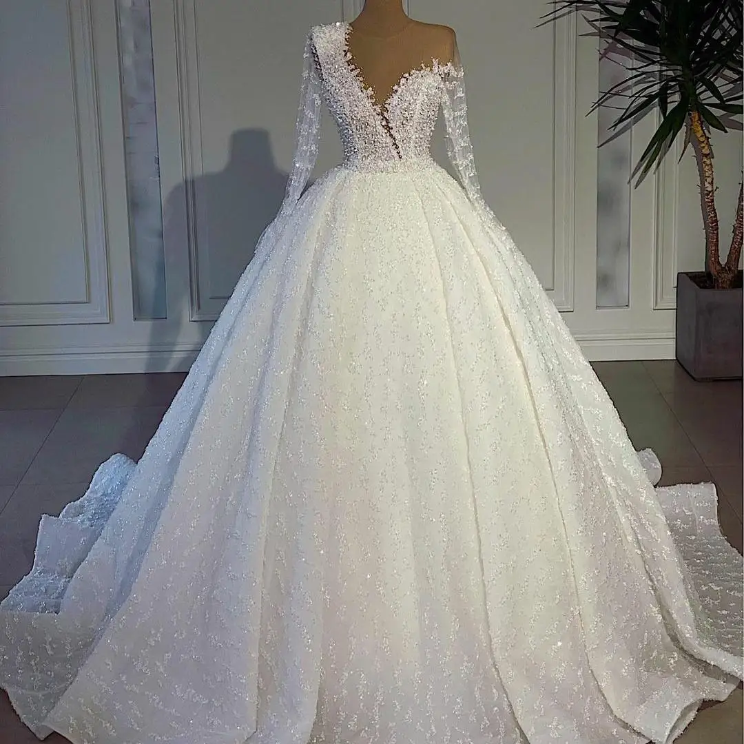 

Dubai Ball Gown Wedding Dresses 2021 Bridal Gowns Beading Crystals Plus Size Lace Appliqued Brides Marriage Dress vestido de nov