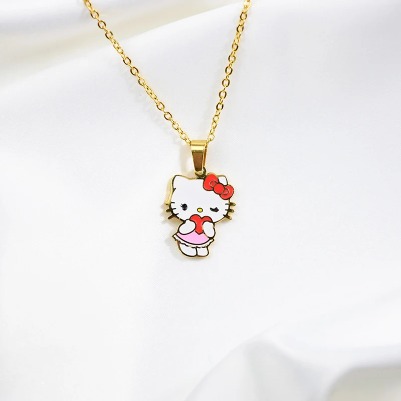 Ожерелье с рисунком hello kitty, детские серьги, ожерелье, набор золотых милых мультяшных котов, ожерелье, детский подарок, ожерелье из нержавеющей стали