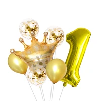 7pcslot gold confetti crown balloon number aluminum film balloon children birthday party decoration gift baby shower balloons