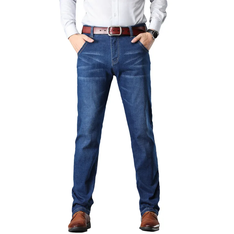 

Winter Men Fleece Thicken Fashion Solid Color Straight Denim Pants Business Casual 46 Large Size Wild Basic Design Simple Jeans