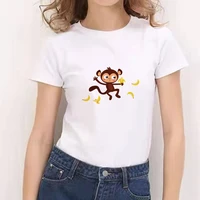 2021 korean fashion women t shirt kawaii monkey graphic print summer short sleeve o neck white tshirts lady girls oversized tees