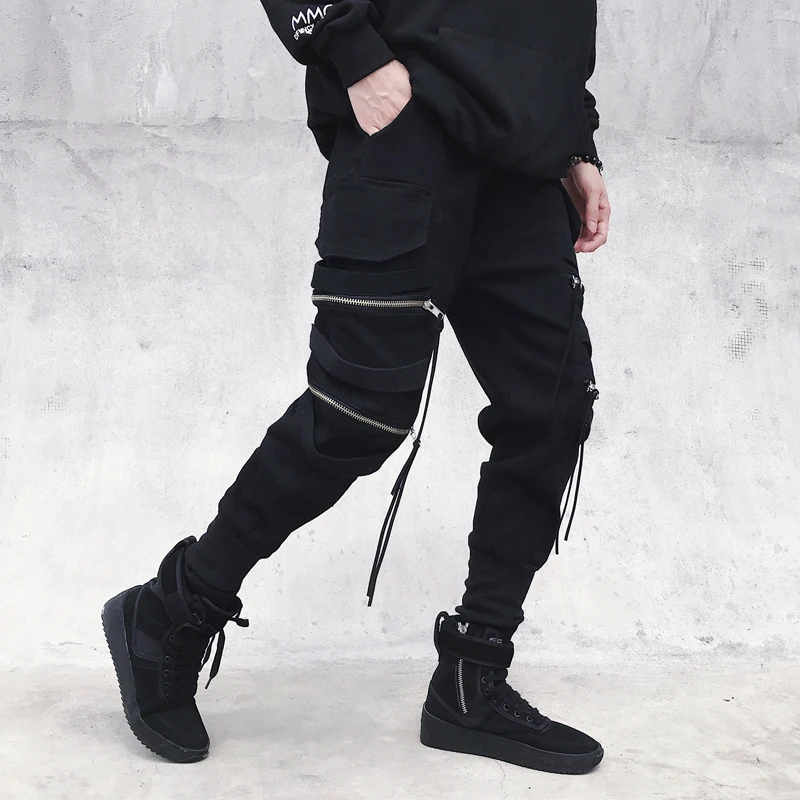

CHANWELL Mens Hip Hop Cargo Pants 2019 Black Pocket Zipper Sweatpant Trousers For Male Causual joggers Streetwea Track Pants