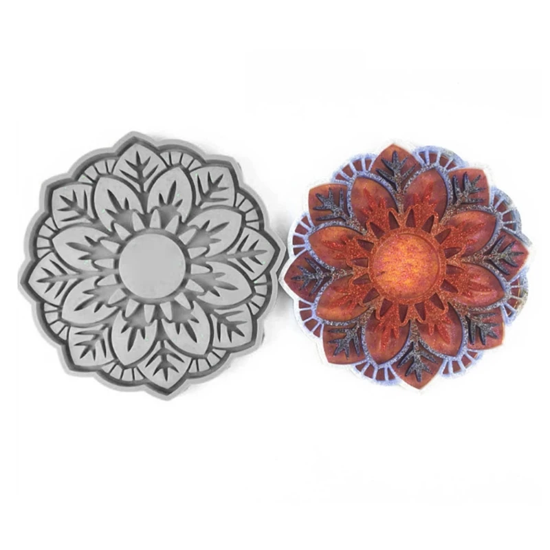 

69HB Flower Shaped Hollow Coaster Epoxy Resin Mold Cup Mat Tea Mug Pad Silicone Mould