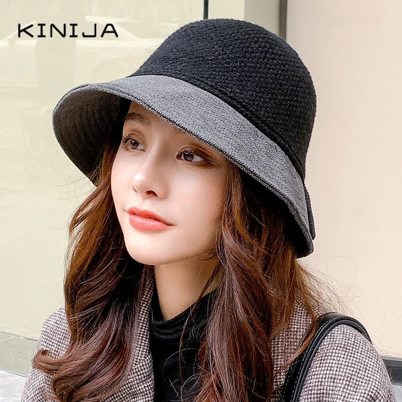 Шерстяные женские шапки с большим бантом Женская шерстяная шляпа женская шапка