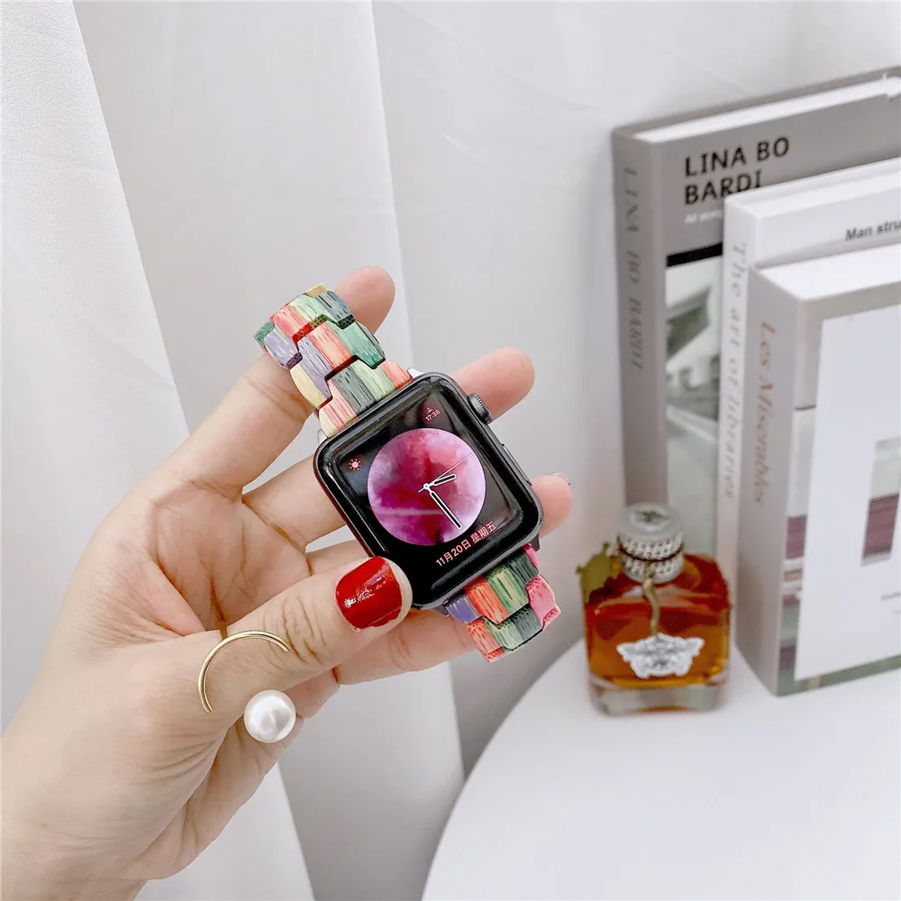 Ремешок деревянный для Apple Watch band 6 5 4 SE модный дизайнерский браслет iWatch 44 мм 40 42 38