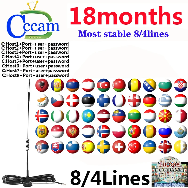 Eroupe 18 месяцев цццамс для спутникового ресивера 8/4 линии панели WI-FI FULL HD DVB-S2 для Испания Португалия Чехия Словакия