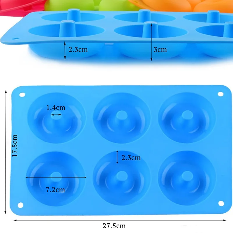 

6 Cavity Donut Mold Silicone Non-stick Baking Tray Heat-resistant Reusable Folded Donuts Maker Colorful Soft Dessert Making Tool