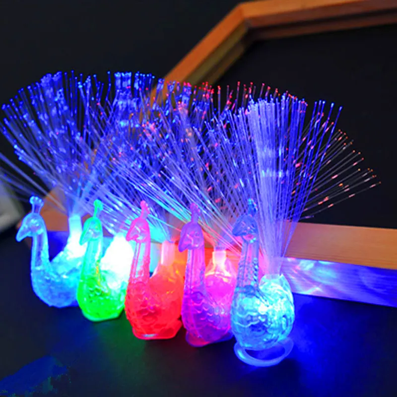 

New LED Peacock Finger Light Colorful Peacock Open Screen Fiber Optic Light Children's Luminous Toy Lamp