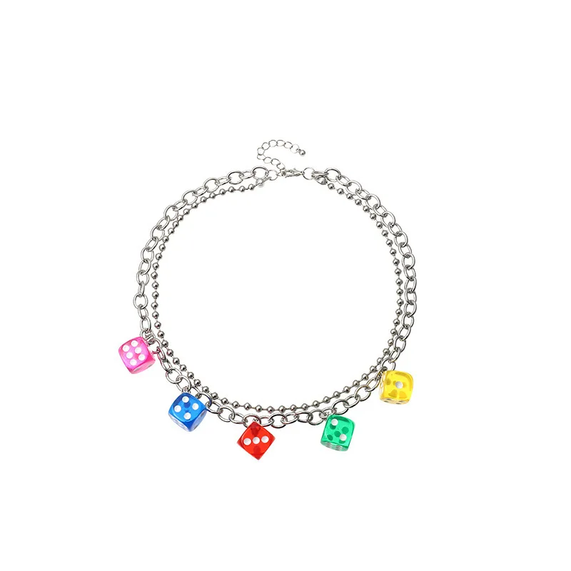 

Harajuku Acrylic Dice Choker with White Dots Party Game Hip Hop Jewelry for Women Gifts Dice Chainmail Choker Necklace LO37DG-3X