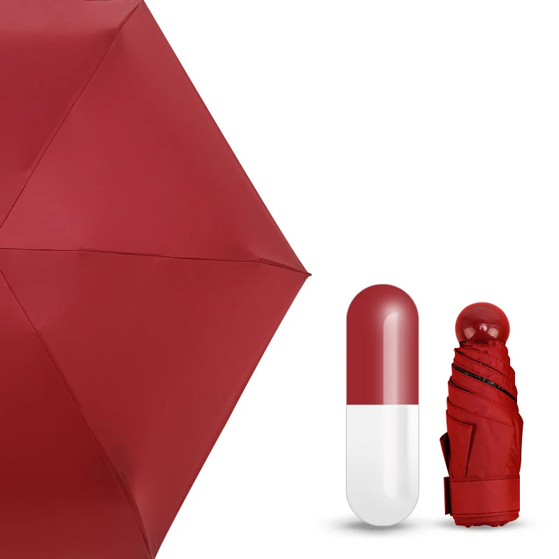 Red capsule Мини-капсула зонтик пятискладной солнцезащитный анти-УФ UPF50+ Зонт parapluie складной женский Карманный Зонт для женщин - Цвет: Red capsule