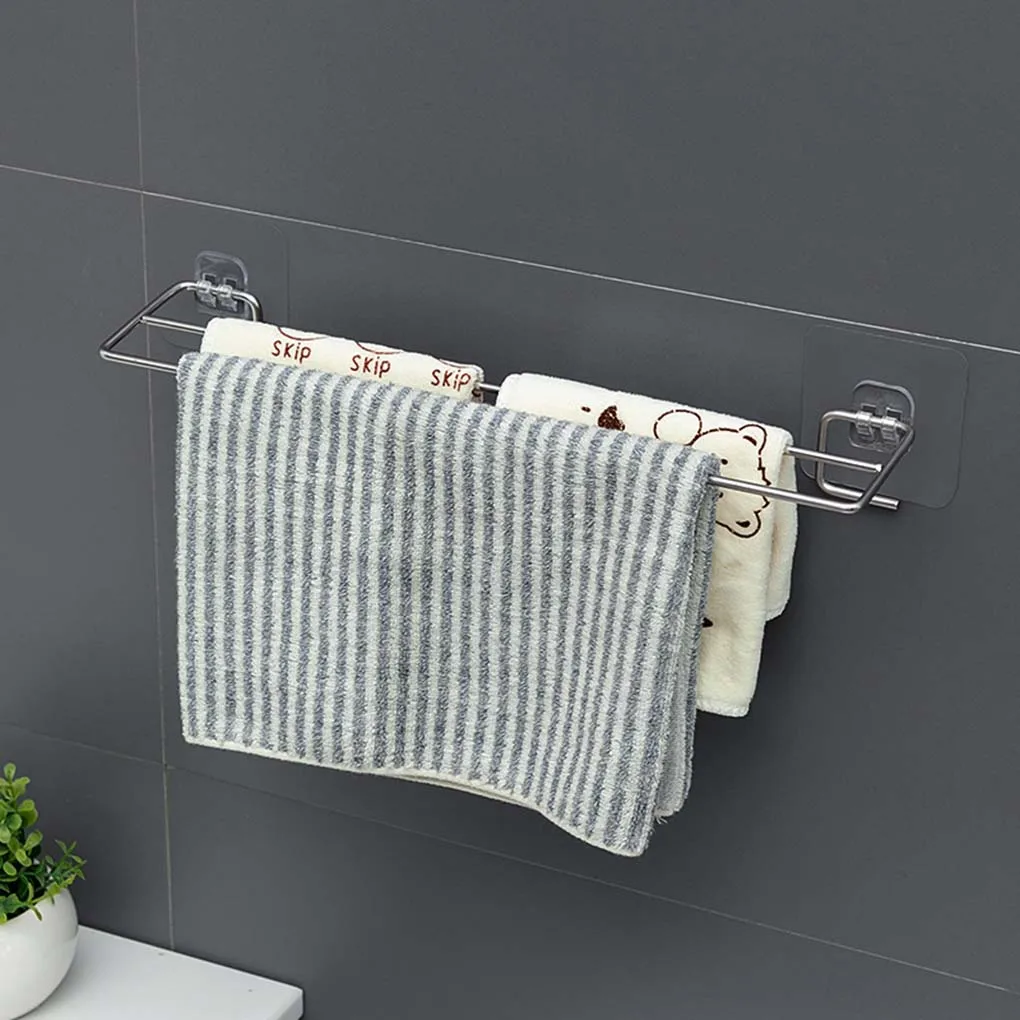 

Настенная вешалка для полотенец, не требует отверстий, вешалка для полотенец из нержавеющей стали, двухполюсная вешалка для хранения тапоч...