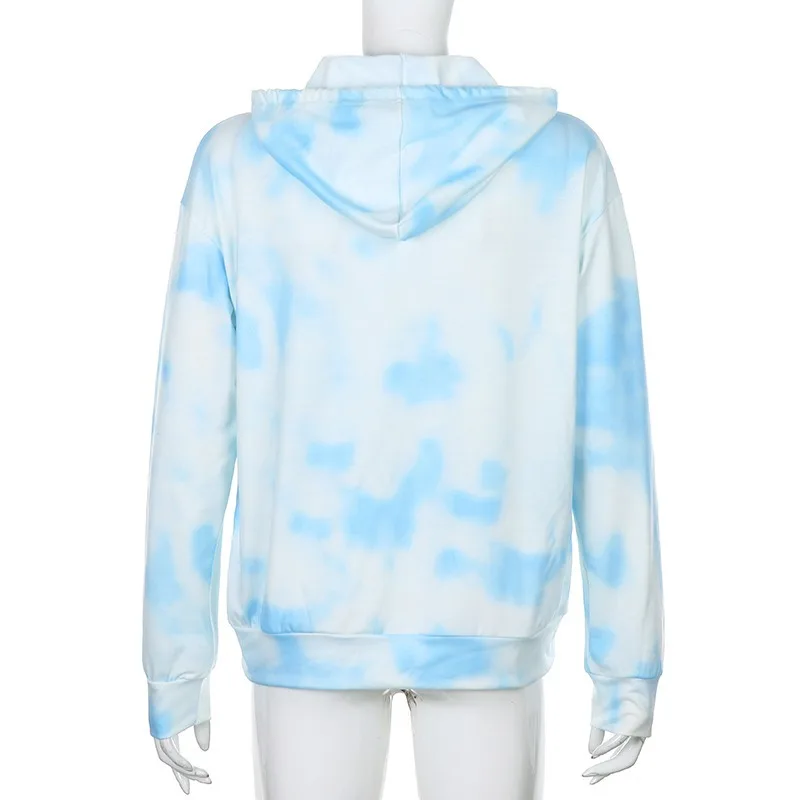 

Fashion Casual Long Sleeve Tie Dye Hoodie Harajuku Oversize Sweatshirt Blue Winter Clothes Fashion Pullover Tops Streetwear 2021