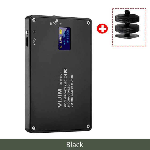 VIJIM VL-1 карманный светодиодный светильник для камеры с магнитной регулируемой яркостью 3500-5700K CRI 96 светильник для фотостудии для Canon sony DSLR camera s - Цвет: Черный