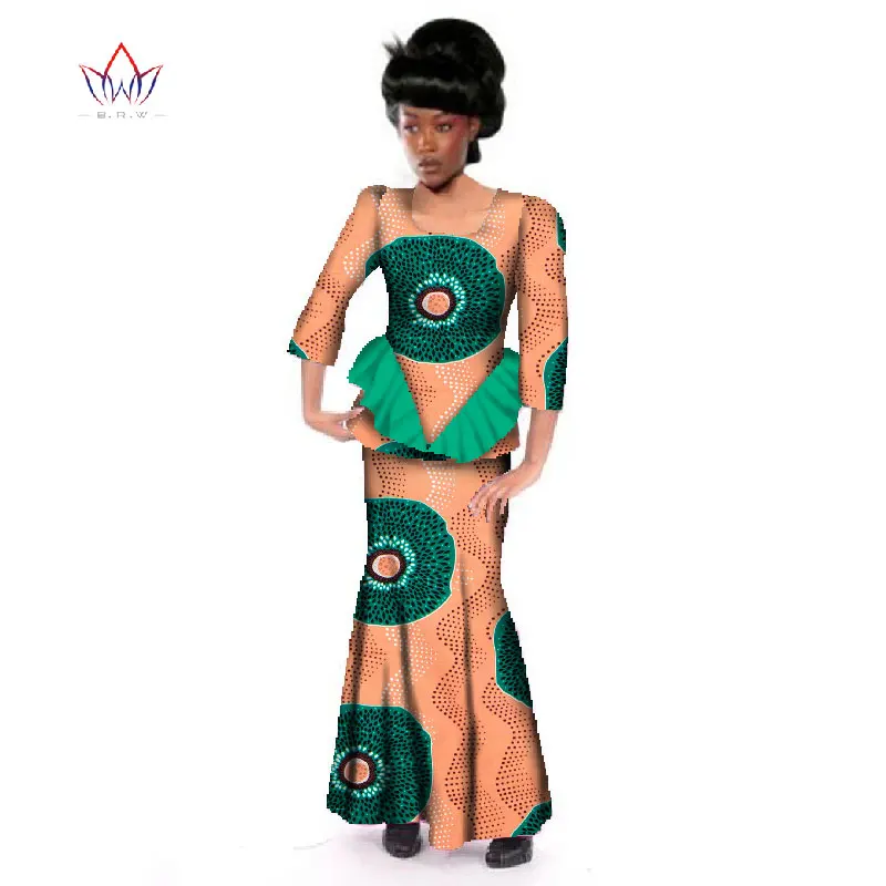 Summer  African Traditional Skirt Sets For Women African Dashiki Skirt Blouse 2 Piece Of Cotton Wax Clothing Plus Size WY152