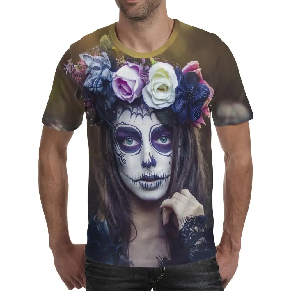 

British Style Mens women Summer Fresh flowers Skull T Shirts 3d T-Shirt Homme Fashion Streetwear Print Man Black Design Tee