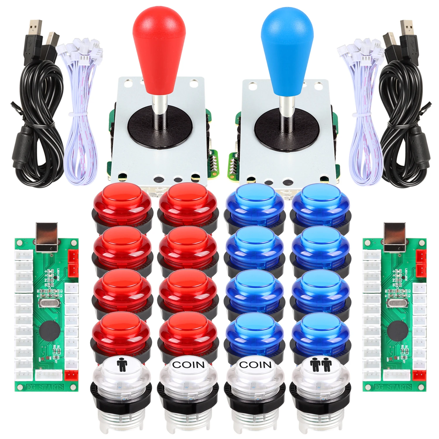 

2 Player LED Arcade DIY Parts 2X USB Encoder + 2X Ellipse Oval Style Joystick + 20x LED Arcade Buttons for PC MAME Raspberry Pi