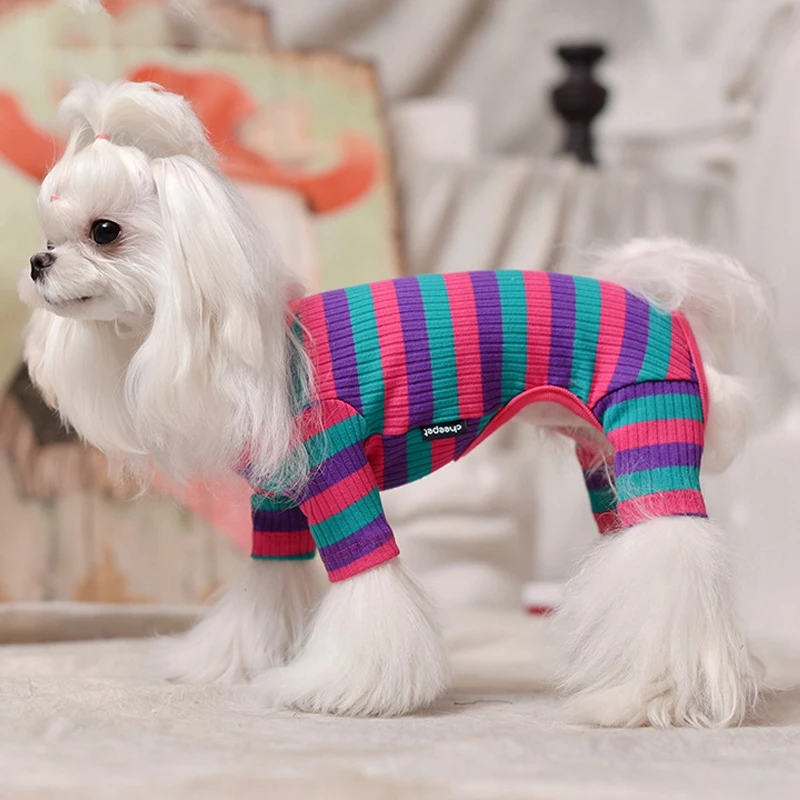 Полосатая Пижама для собак хлопковая одежда щенков чихуахуа йоркширского