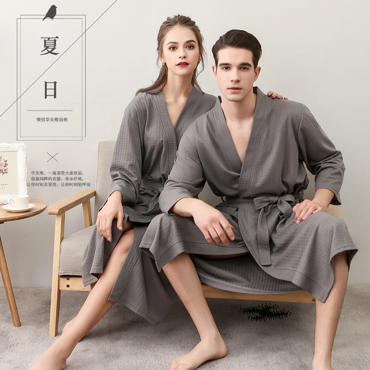 Lovers Men Bath Robe Waffle Shower Sleepwear Nightgowns Robe Male Female Bathrobe Long Woman Man Pajamas Couples Home Wear