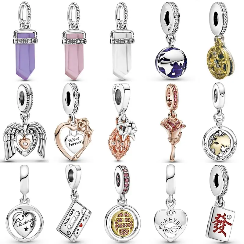 

Diy Charm Angel Wings & Heart Our Blue Planet Crystal Amulet Pendant 925 Sterling Silver Beads Fit Fashion Bracelet DIY Jewelry