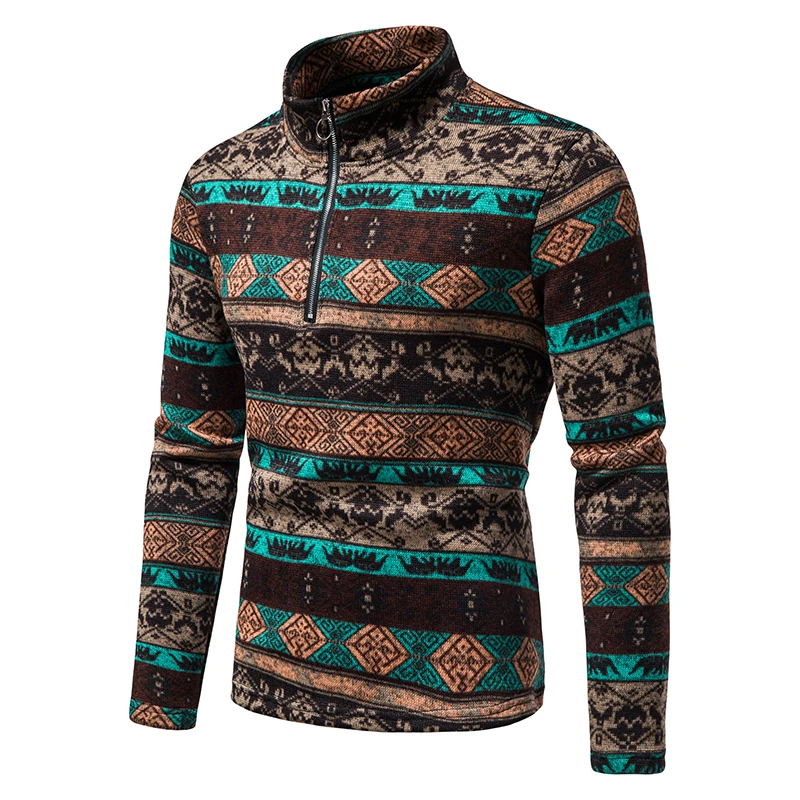 Men's Casual Turtleneck Half Zip Fleece Pullover Sweater Cotton Long Sleeve Retro Warm Sweater