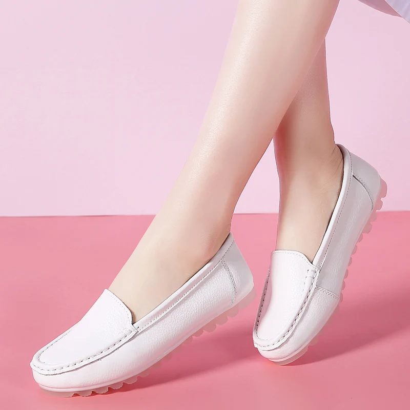 Plardin Women Loafers Shoes Genuine Leather Slip On Walking White Sneakers Casual Ballet Flats Hospital Nurse | Обувь