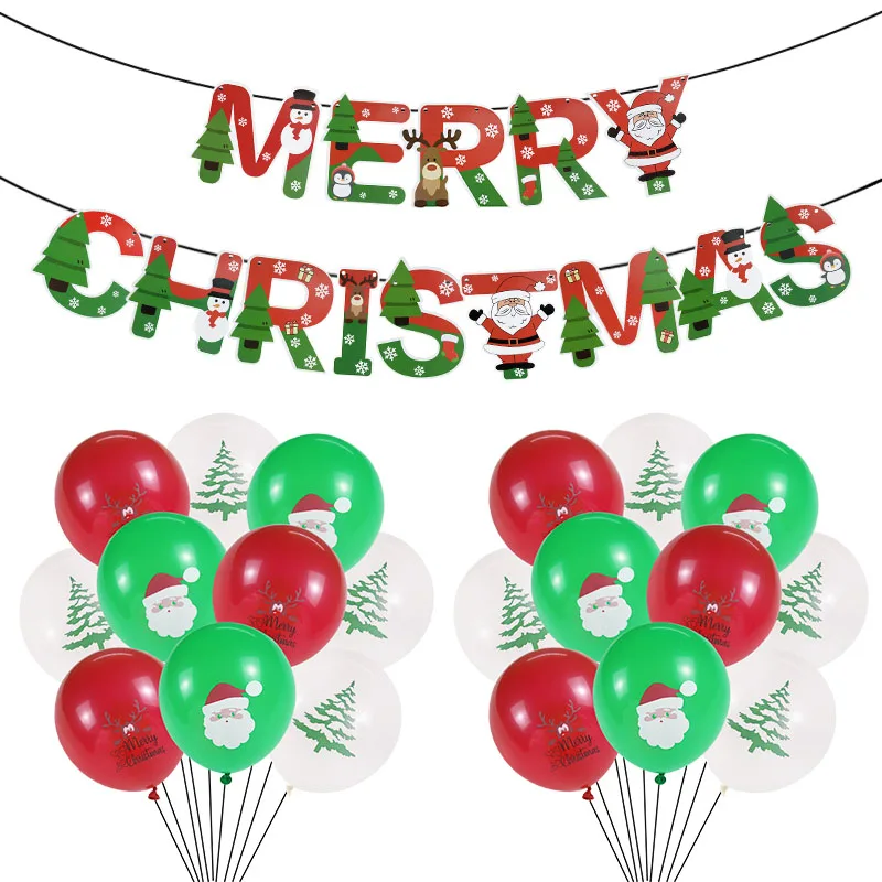 

Merry Christmas Banner Santa Claus Xmas Tree Latex Balloon Red Green White Air Globos New Year Home Party Christmas Decorations