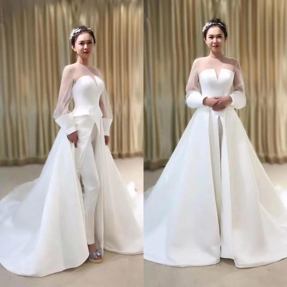 Vestido de Noiva Винтажные белые комбинезоны свадебное платье элегантные свадебные