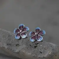 

New silver retro national scenery Thai blue enamel minority design charm fresh and lovely floret women's brand jewelry