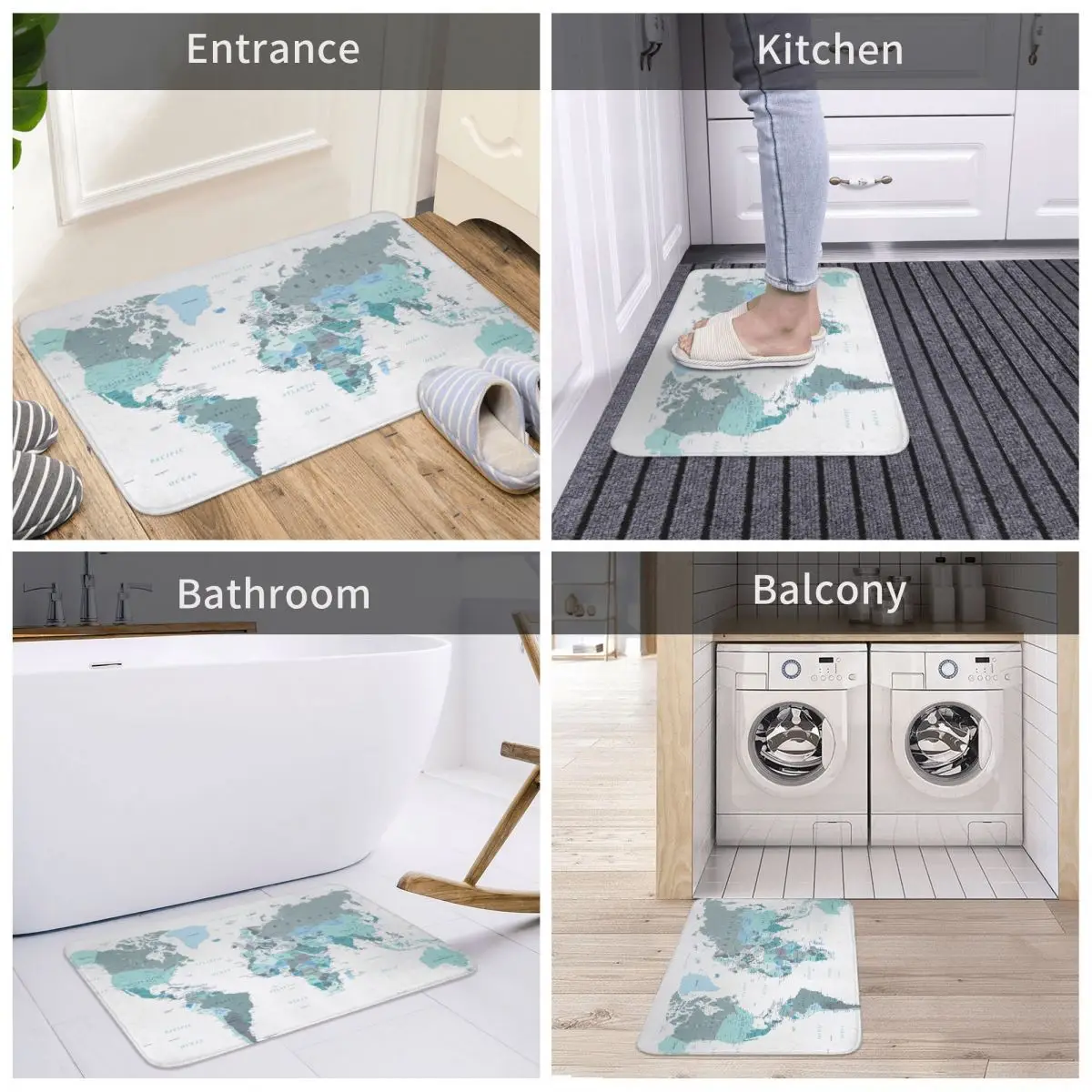 Приключения ждет карта мира в Teal Doormat ванная комната Добро пожаловать ковер
