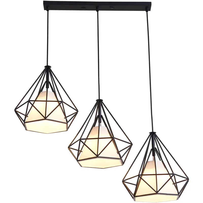 

European Diamond Shape Chandelier Creative Triple Iron Table Lamp Restaurant Kitchen Lamp Home Crystal Lights pendant lights