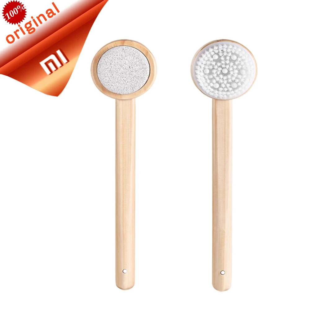 Xiaomi щетка для тела для ванны двухсторонний массаж длинная деревянная щетка для кожи спа пемза Силиконовый массаж аксессуары для ванной комнаты