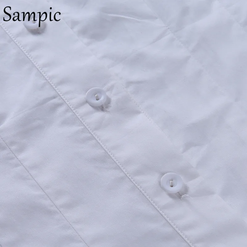 

Sampic Elegant Autumn 2020 Fashion Square Collar Long Puff Sleeve White Blouse Shirt Sexy Ladies Club Black Skinny Baisc Tops