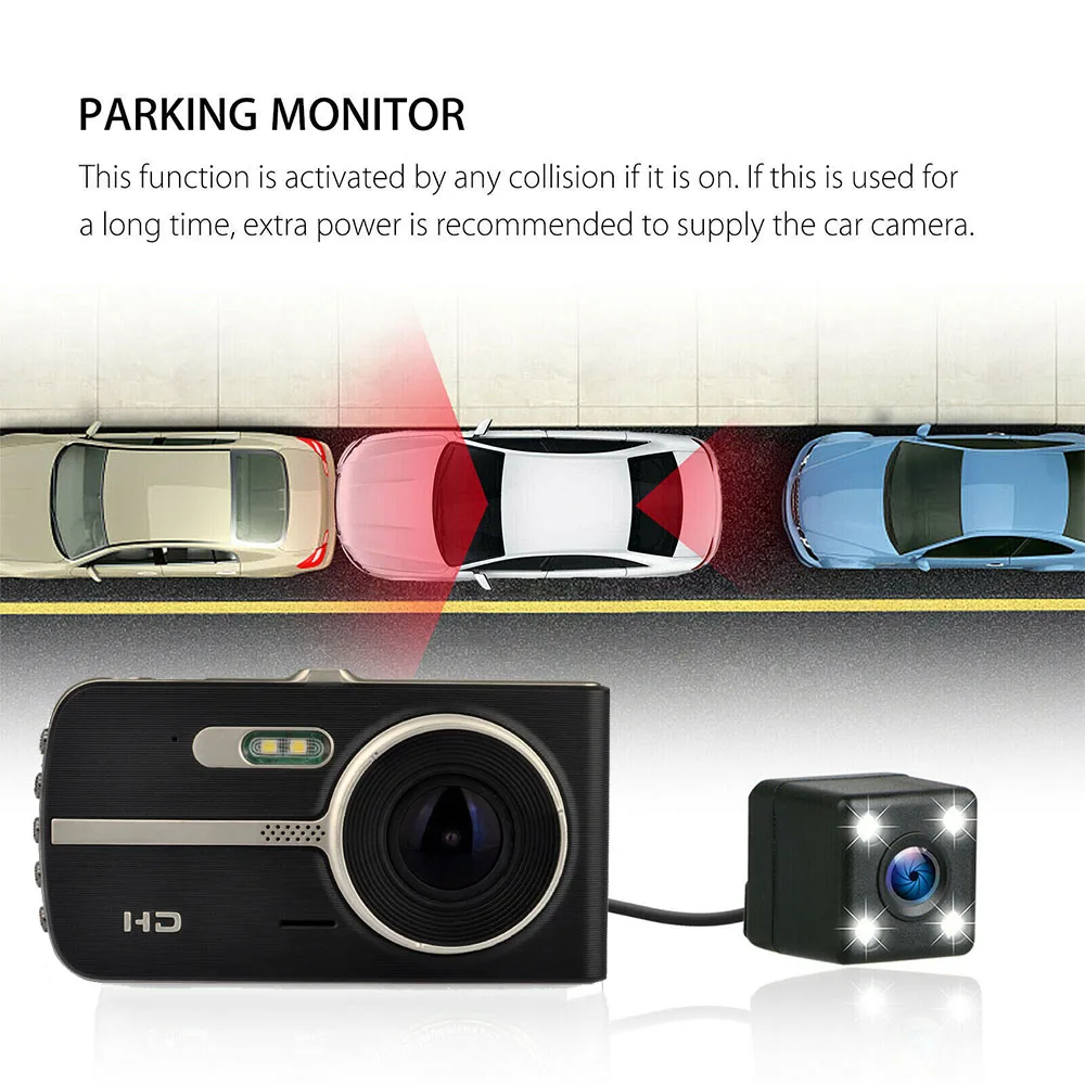 4 ''HD 1080P Автомобильный видеорегистратор с двойным объективом 170 ° передней и