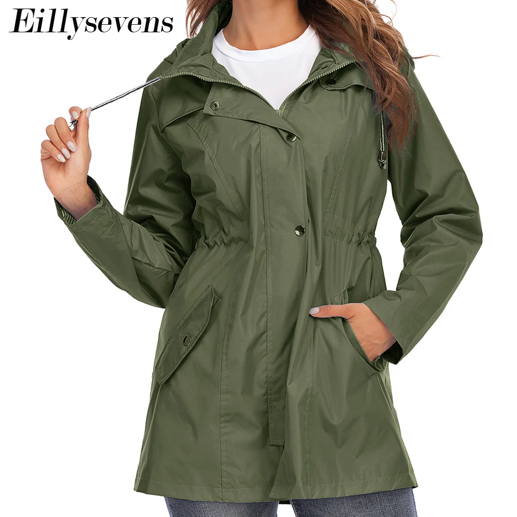 

Plus Size Women's Loose Medium Length Hooded Windbreaker 2020 Spring Autumn Windproof Waterproof Raincoat Trench Coat Lady