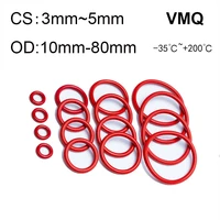 10pcs cs 3mm3 5mm4mm5mm red vmq silicone ring gasket food grade rubber o rings od 10mm 80mm