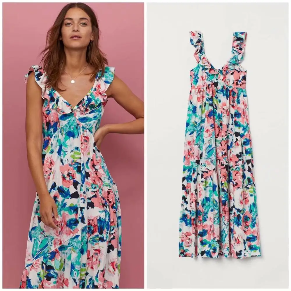 Женское платье с V-образным вырезом ZA элегантное свободное на бретелях без