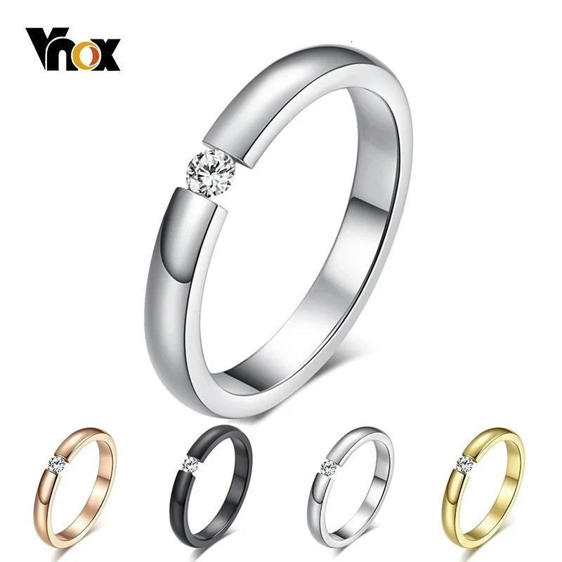 

Vnox Solitaire Rings for Women 3mm Thin Stainless Steel Engagement Ring AAA CZ Stone Wedding Bands Elegant Lady Party Jewels