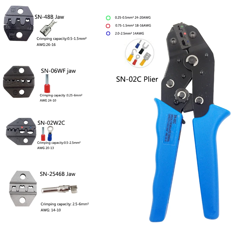plier and 4 jaw SN-02C обжимные плоскогубцы плюс 4 Челюсти 48B/2546B/06WF/02WC для фотоэлектрических MC4/Изолированные и неизолированные наконечники клемм инструменты - Цвет: plier and 4 jaw