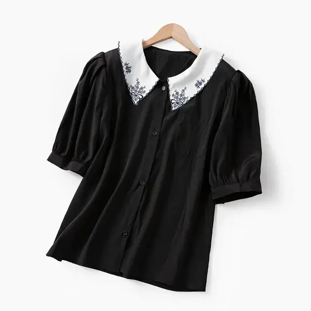 Женские рубашки 2020 ретро кукла воротник Цветочная вышивка ремесло пузырь рукав