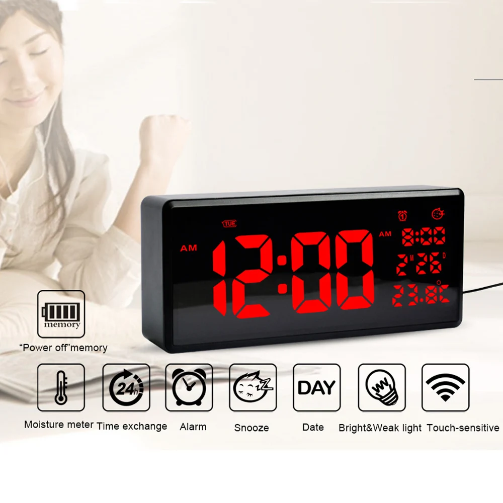Цифровой будильник светодиодный красный стол часы с подсветкой черный сенсорный