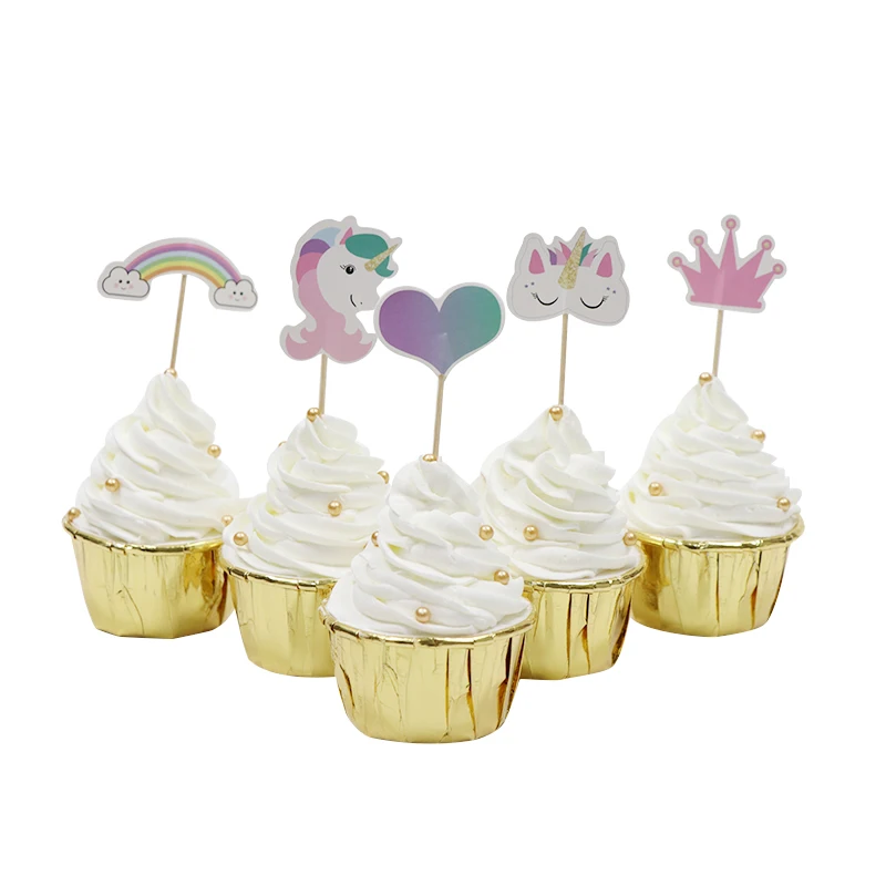 LINVIERLOVE 24pcs/pack Pink Unicorn Crown Cupcake Topper For Kids Birthday Party Cake Decortion Boys Girls Supplies | Дом и сад