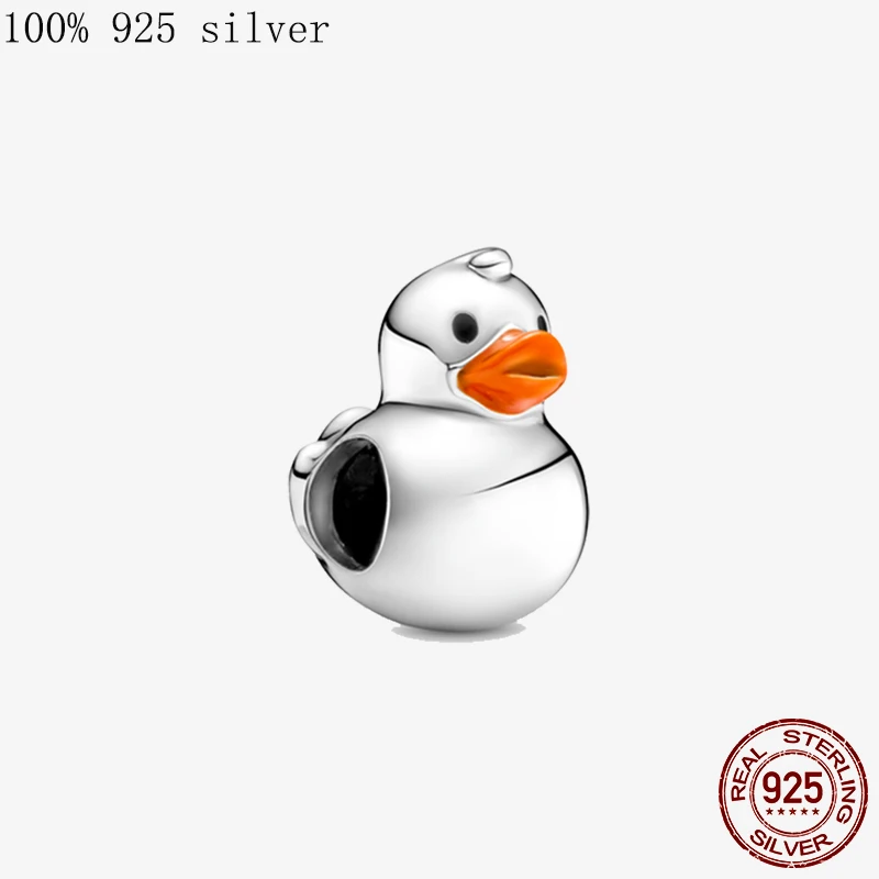 

2021 NEW 925 Sterling Silver bead Polished Rubber Duck Charm Fit Original Pandora Charms bracelet for women jewelry gift