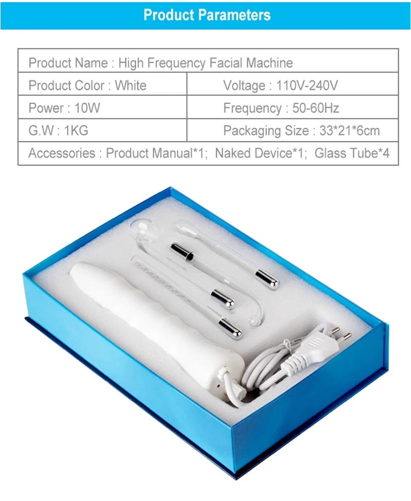 

4 In 1 Electrotherapy Glass Tube Electrode Wand Beauty Device Acne Remover Anti-aging Massager Argon Face Skin Spa Salon Tool