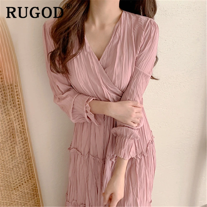 RUGOD 2020 Новое весеннее милое длинное женское платье элегантное с расклешенным