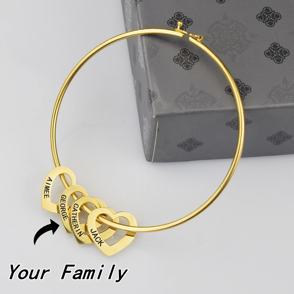 

Stainless Steel Engraved Letter Bangle Personalized Heart Bracelet Custom Family Name Bracelet Women Jewelry Gift